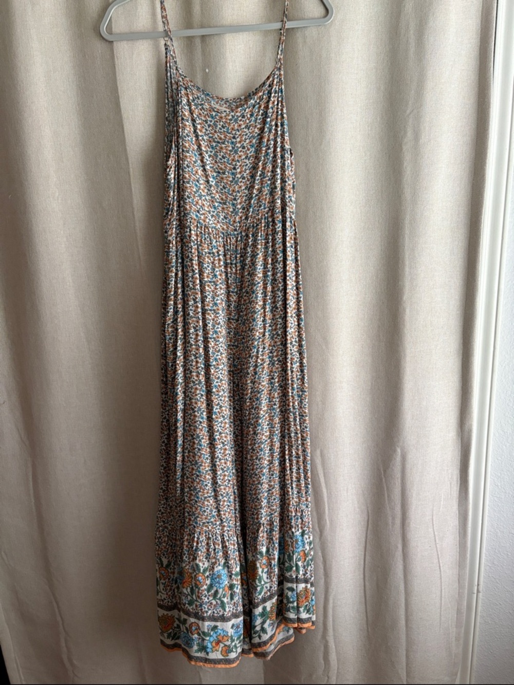 NATURAL LIFE Blue and Tan Floral Spaghetti-Strap Maxi Jumpsuit